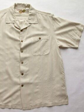 CARIBBEAN BRAND 100% Silk - Size Large - SS - Cream colored -Patterned Shirt